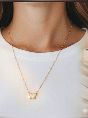 Elegant Gold white Butterfly Pendant Necklace